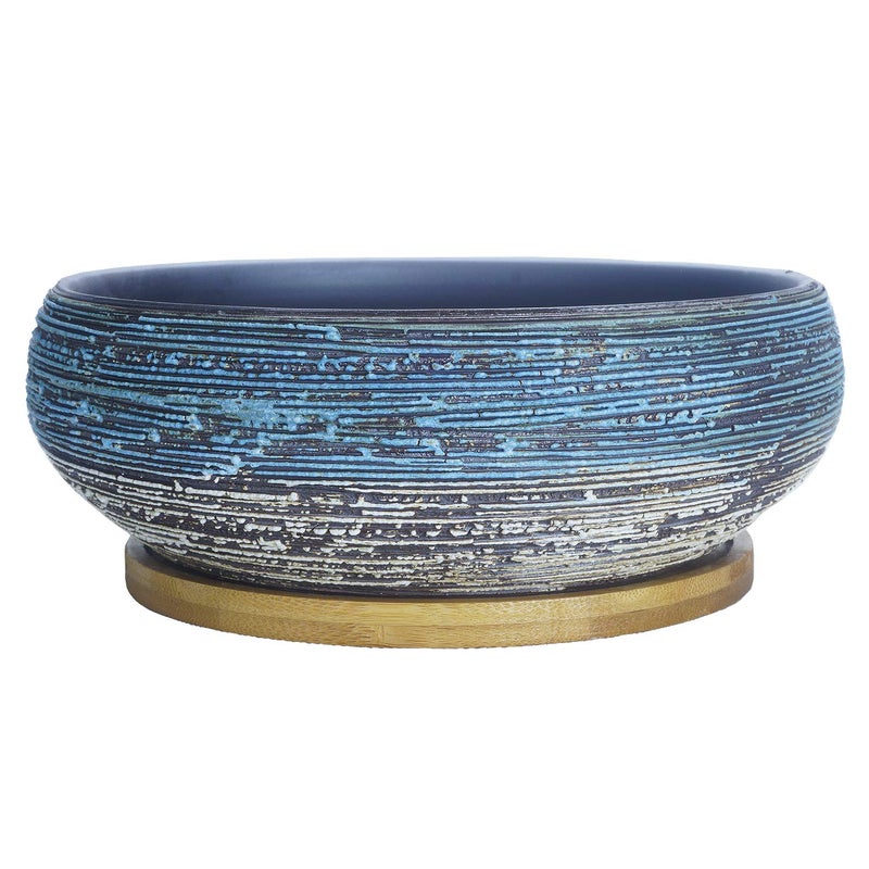 ARTKETTY Succulent Pots, 8 Inch Large Succulent Planters with Drainage Ceramic Bonsai Pot with Tray for Indoor Outdoor Plants Garden Decorative Cactus Flower Plant Container Bowl - Image 2